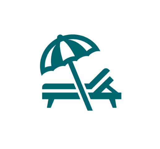 Eine Liege mit Sonnenschirm in einem minimalistischen Icon-Design.